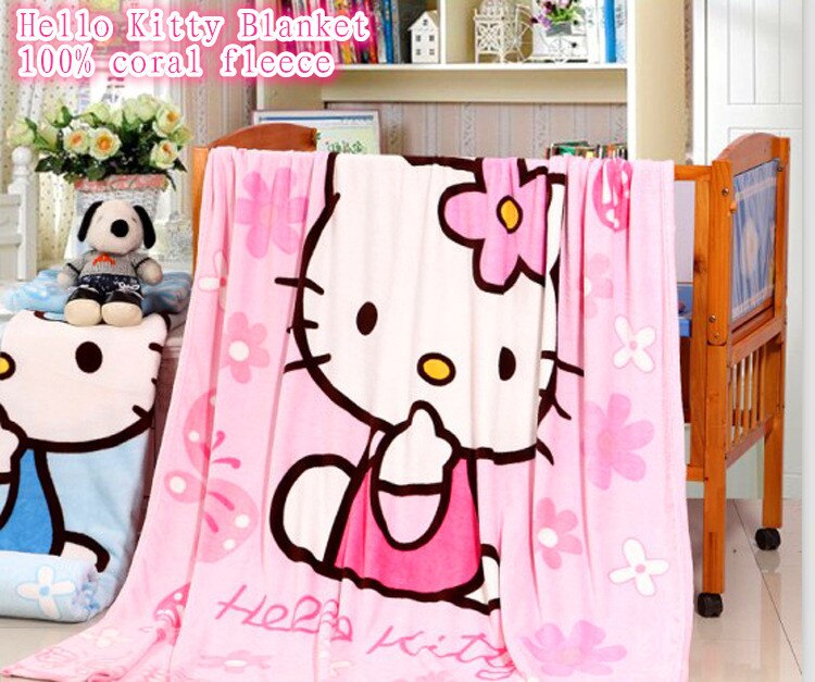 HOT Hello Kitty 100% Coral Fleece Blanket Cartoon Blanket on the Bed, Blankets on the Sofa, Cute Bedding Set